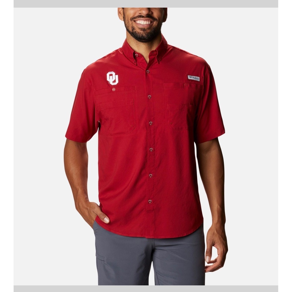 Columbia PFG Oklahoma Sooners Red Short Sleeve Fishing Shirt Mens XXL NEW